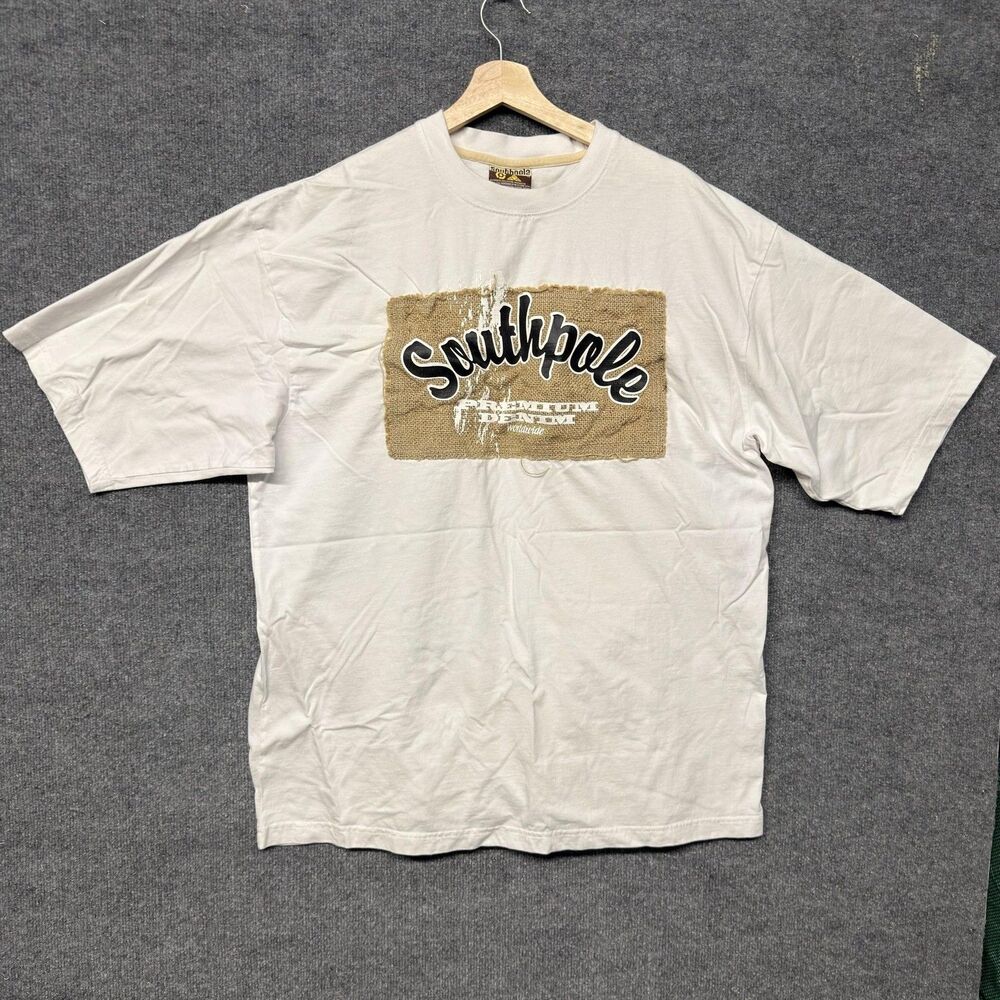 Vintage Southpole T Shirt Mens XL White Premium Denim Patch Logo Y2K Street